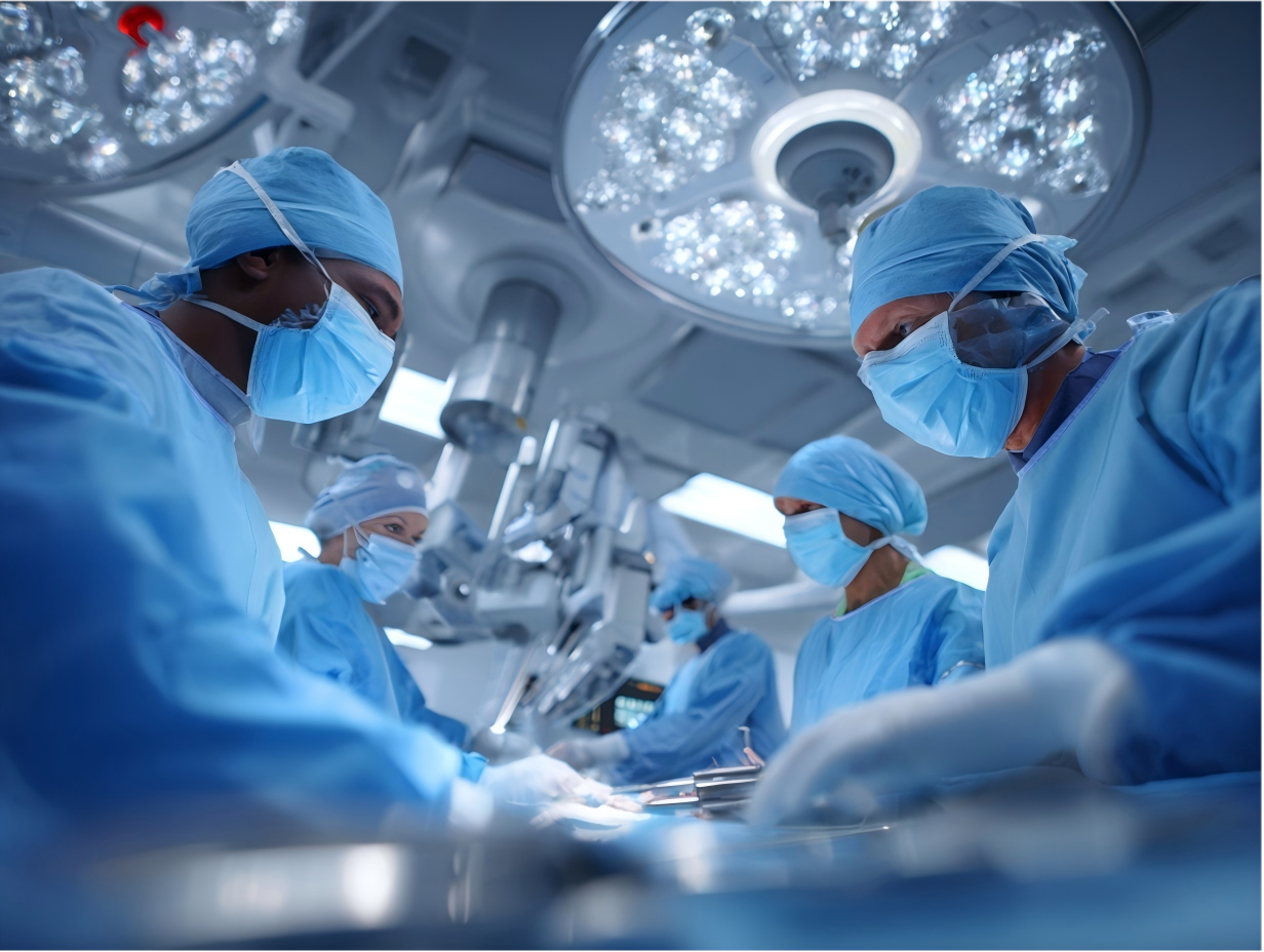 International surgical team in operating room